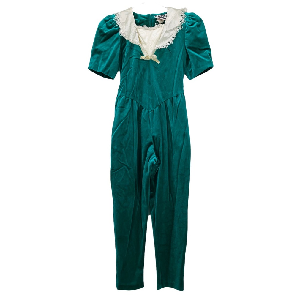 Vintage Disorderly Kids Velvet Turquoise Jumpsuit Size 14 Youth